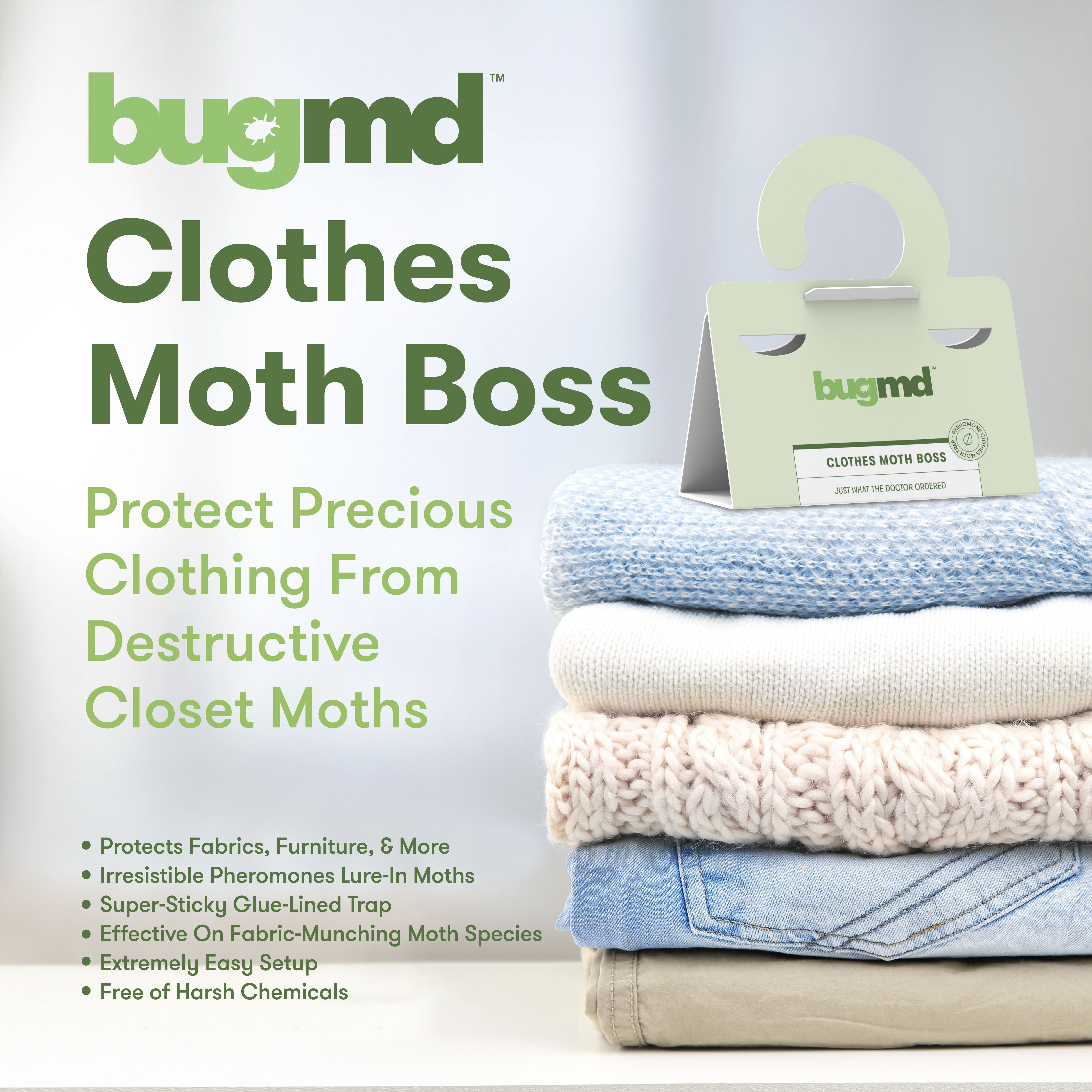 BugMD Clothes Moth Trap (6 Count)- Sticky Glue Bug Repellent Moth