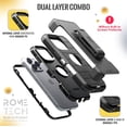 thumbnail image 3 of Rome Tech Funda Protectora de Doble Capa a Prueba de Golpes para iPhone 16 Pro con Clip para Cinturón y Soporte, Color Negro, 3 of 5