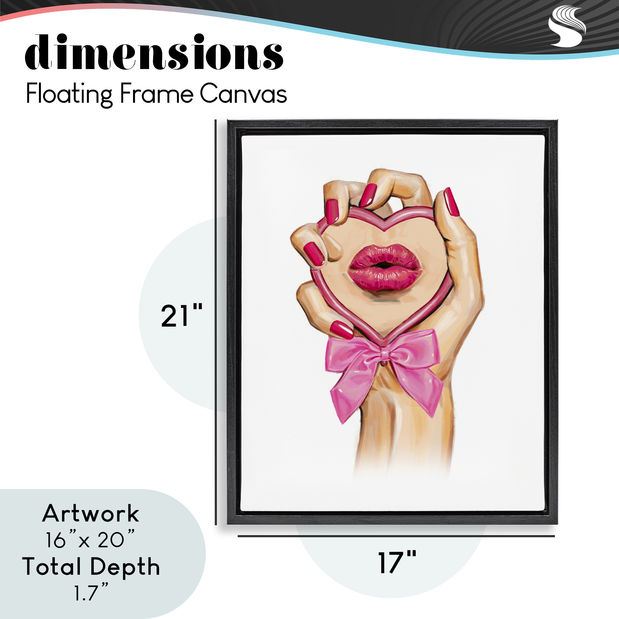 Pink Lips in Mirror Black Framed Floater Canvas Wall Art, design by Ziwei Li