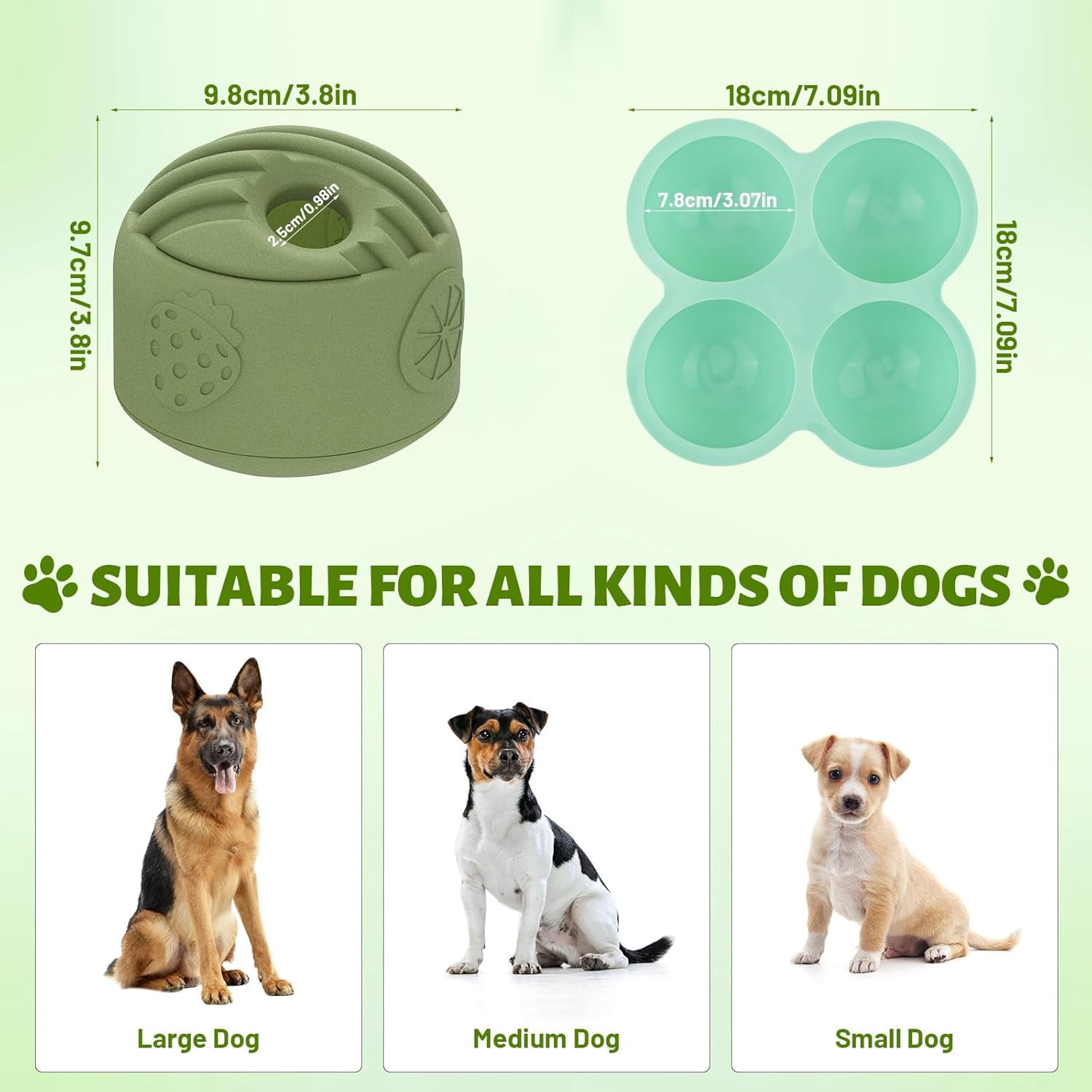 2PC Interactive Puzzle Dog Toy for Large Breeds - Treat Dispenser & Anxiety Relief Chew Toy, Freezable Rubber with Mint Freshness - Vet Recommended (20-140 lbs)