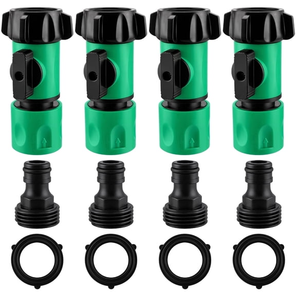 4PC Garden Hose Quick Connect with Shut Off Valve, 3/4" GHT Quick Release Hose Connector Set, Leak-Proof Female Quick Coupler & Male Adapter, Fits Sprinkler, Nozzle, Spigot, Pressure Washer