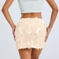 thumbnail image 4 of Sequin Skirts for Women Stretchy Bodycon Mid Waist Mini Skirt Summer Dressy Night Out Party Holiday Glitter Skirts,Beige - XL, 4 of 5