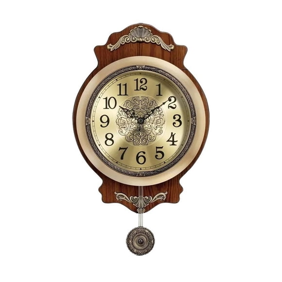 Reloj de pared de cobre de lujo clásico europeo, reloj de cuarzo colgante for sala de estar con reloj de péndulo