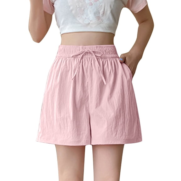 Annhoo Womens Shorts Spring Casual Wide Leg High Waist Drawstring Solid Color Short Pants with Pocket Summer Clothes