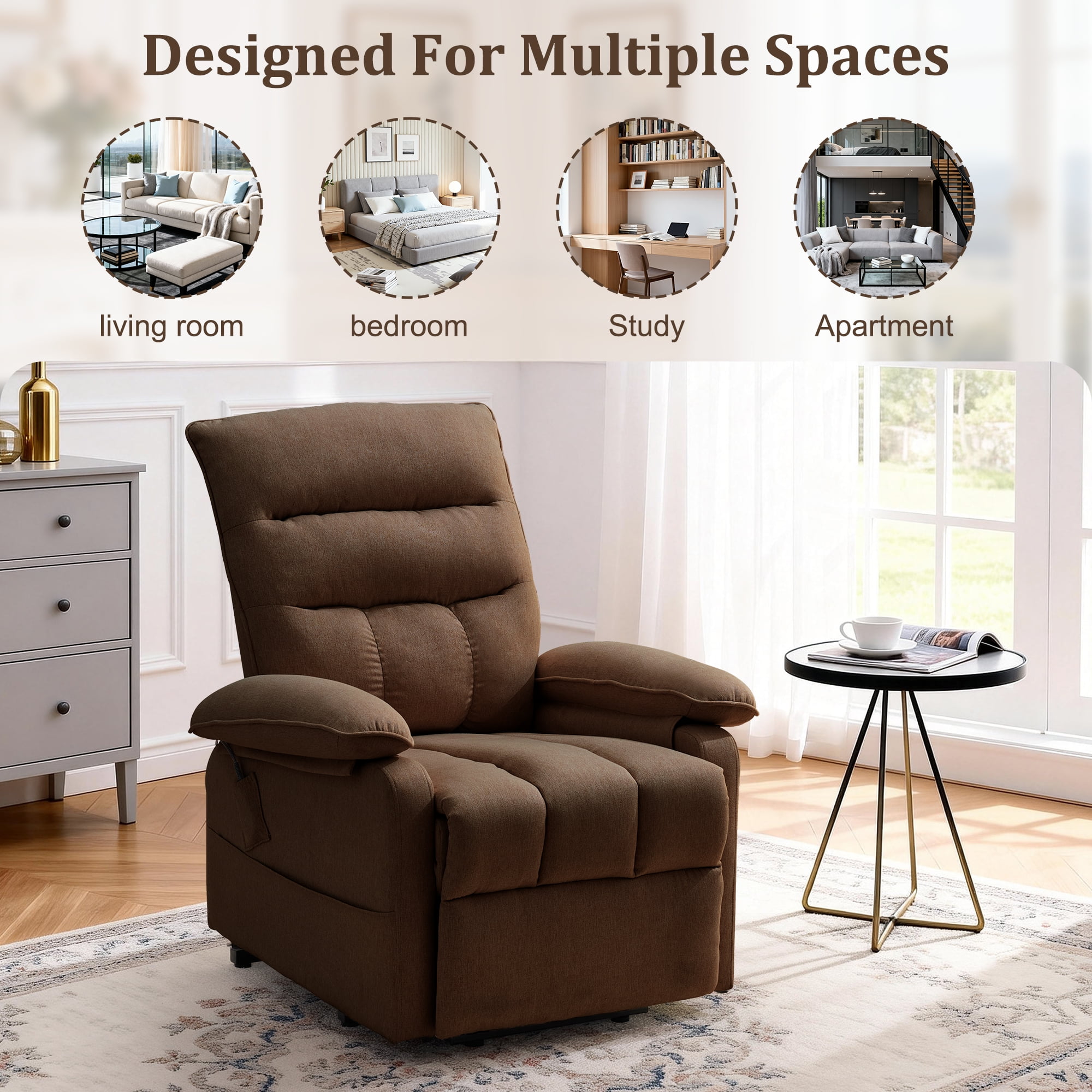 Korser Small Power Lift Recliner Chair for Elderly with Side Pockets Lift Chair for Small Spaces for Living Room,Linen,Brown