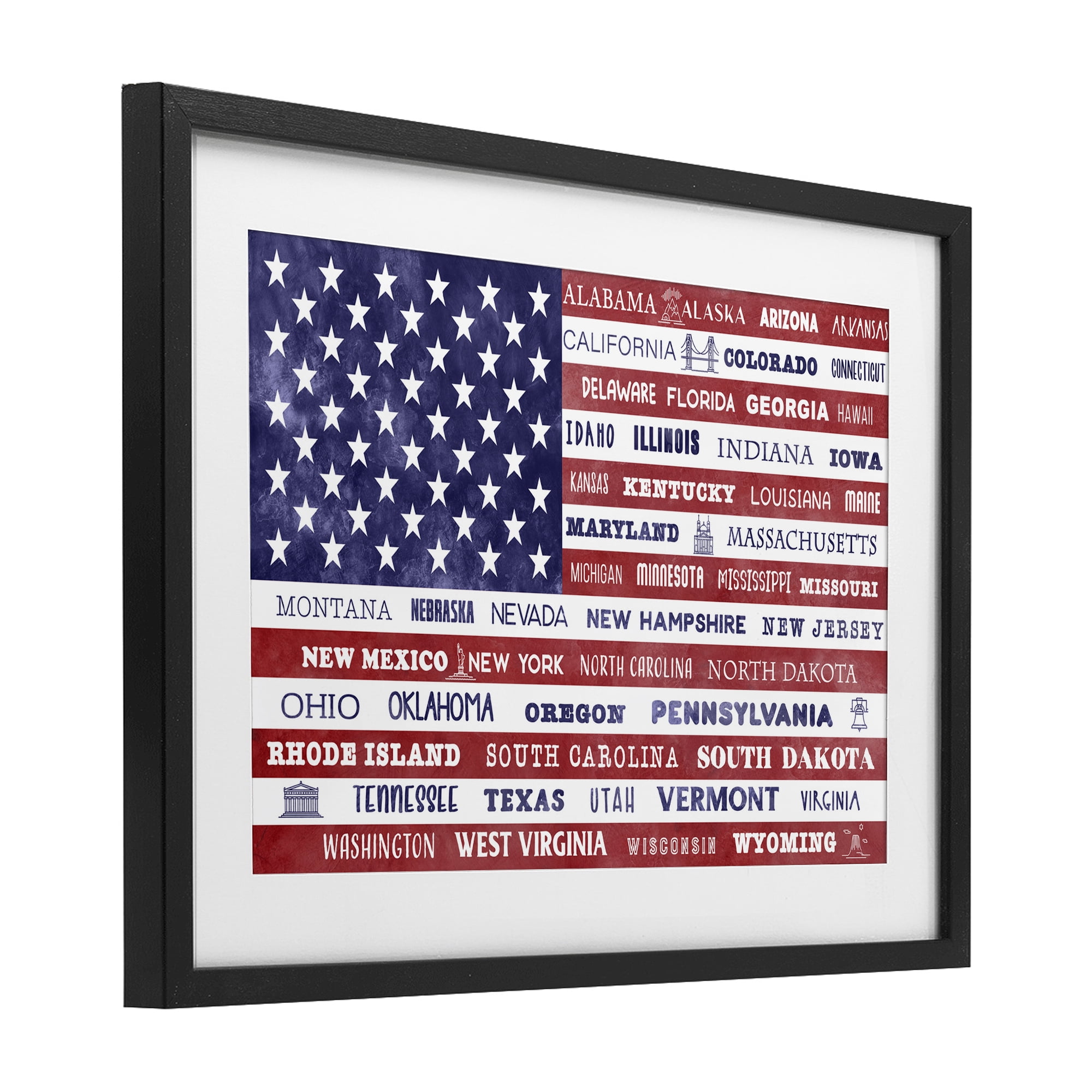 Stupell Industries States Of America Flag Black Framed Print Under Glass, design by Daniela Santiago