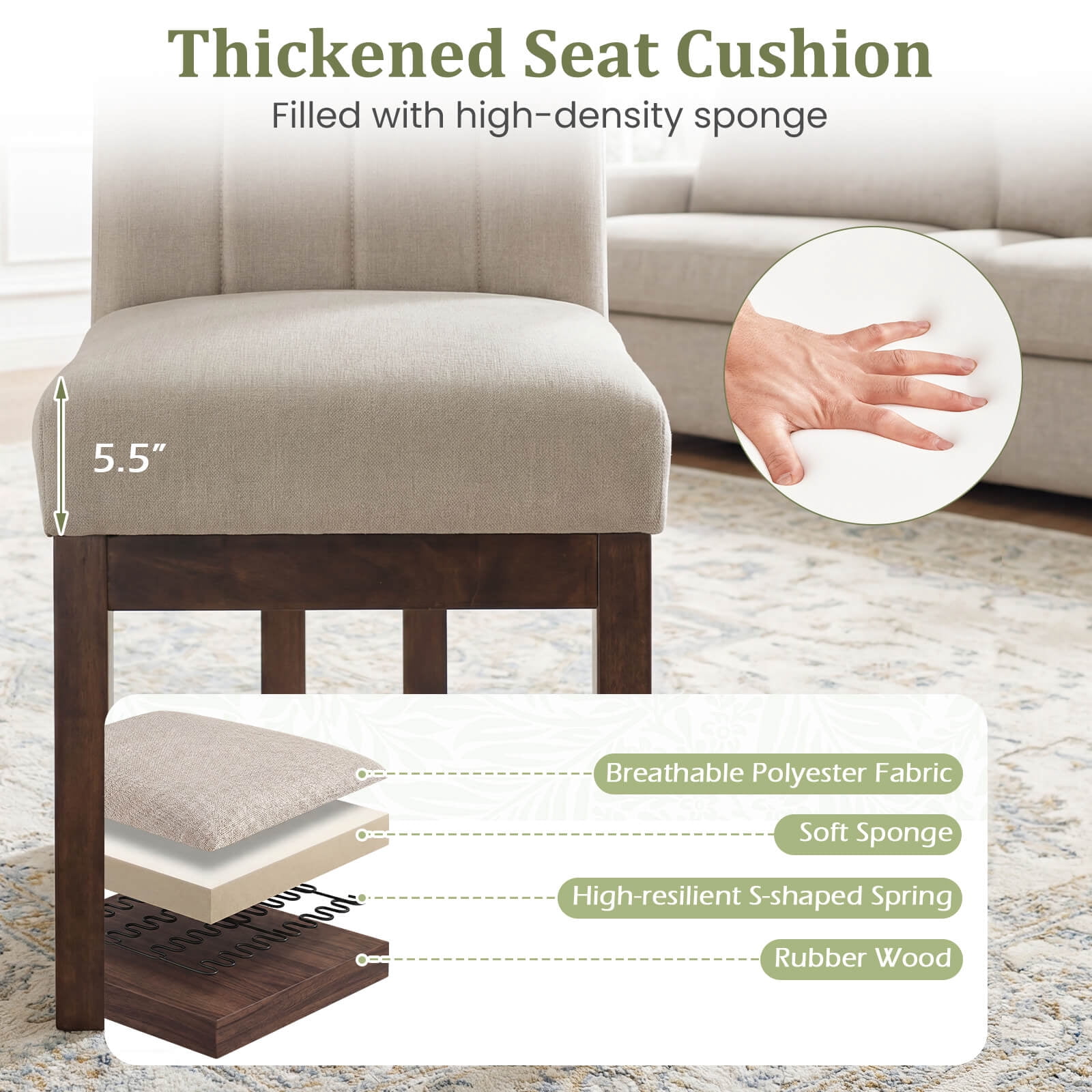 Costway 4PCS Wooden Dining Chairs Modern Farmhouse Fabric Upholstered Kitchen Chairs Walnut