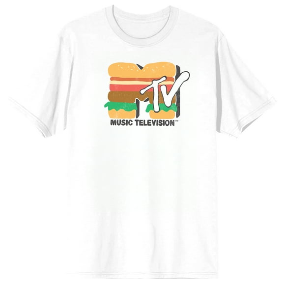 MTV Burger Logo Adult White Crew Neck Short Sleeve T-shirt-4XL