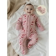 thumbnail image 3 of Miaouyo Infant Baby Girl Christmas Oblique Zipper Romper 0 3 6 12 18 Months Long Sleeve O Neck Candy Cane/Gingerbread Print Jumpsuit with Headband, 3 of 9