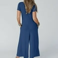 thumbnail image 5 of Kmdttou Sweatsuits Active Jogging for Women'S Solid Color Short-Sleeved Casual Wide-Leg Jumpsuit With Button Pockets on Clearance!, 5 of 8