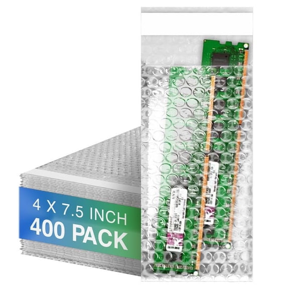 Clear Self-Seal Bubble Pouches, Waterproof Cushioning, 400 Count, 4 x 7.5 in