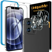 UniqueMe 2 Pack Screen Protector Compatible for iPhone 12 Pro [6.1 inch] and 2 Pack Camera Lens Protector Tempered