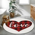 thumbnail image 4 of 3ft Round Rug, Valentine's Day Non-Skid Rubber Backing Large Area Rugs - Living Room Bedroom Home Office, Red Black Plaid Love Sweet Romance Indoor Floor Mat Carpets Washable Rug, 4 of 9