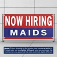 thumbnail image 3 of Now Hiring Maids 13 oz Heavy Duty Vinyl Banner House Cleaner Jobs Available Housekeeper Help Wanted Sign for Business Advertising Indoor/Outdoor Single-Sided w/ Metal Grommets (4x10 ft, Re & Wh & Bl), 3 of 6