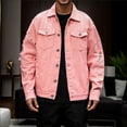 thumbnail image 2 of Men's Casual Denim Jacket Autumn New Broken Embroidery Cardigan Coat Lightweight Comfortable Stylish Outerwear, 2 of 2