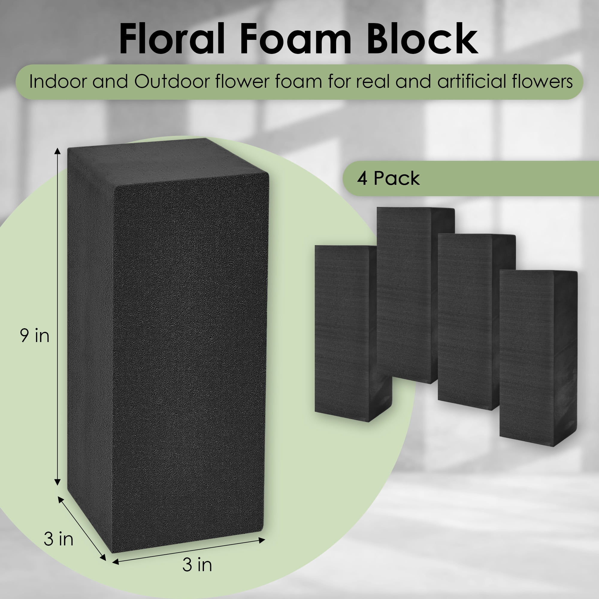 XCEL Floral Foam Block Unlike Any Other - Reusable Floral Blocks Flower Foam for Artificial Flower Arrangements (Black - 9" x 3" x 3" (4 Pack))