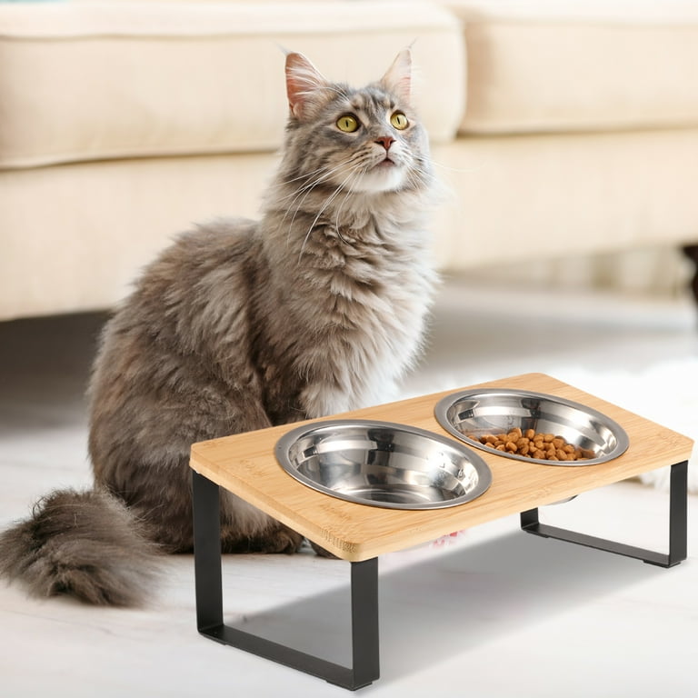 Qweryboo Cat Food Bowls, Elevated Stainless Steel Cat Bowls, 15 Degree Tilted Raised Bowls for Food and Water, with Stand and Anti Vomit Feeding