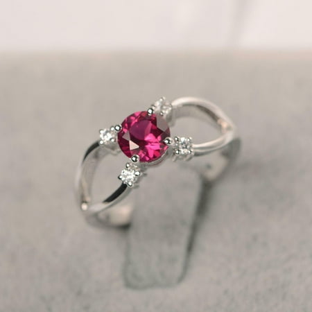 HeartsAndYou 1.1ct Natural Ruby Diamond Split Band Solitaire Accent Ring 14k SOLID White Gold