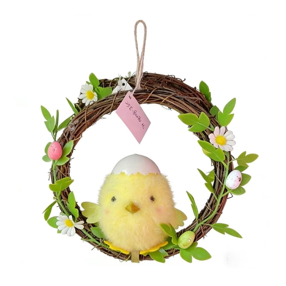 Easter Decoration,Easter Wreath for Front Door with Yellow Chicks & Eggs, Farmhouse Spring Hanging Decor, Cute Easter Day Gifts