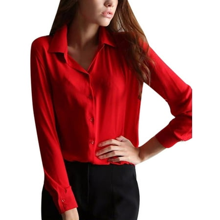 Funcee Women Long Sleeve Chiffon Button Down