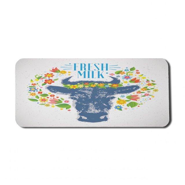 Rustic Computer Mouse Pad, Cows Head Buffalo Wreath Floral Illustration, Rectangle Non-Slip Rubber Mousepad X-Large, 35" x 15" Gaming Size, Coconut Multicolor, by Ambesonne
