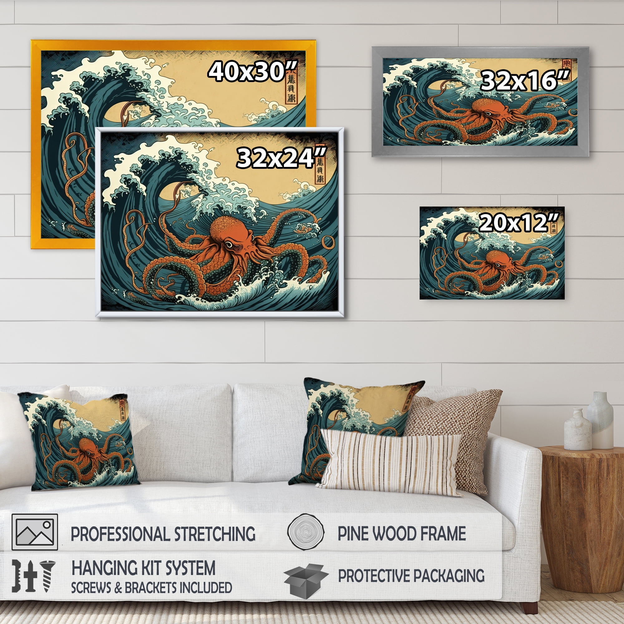 Free Shipping! Designart Japanese Landscape with Octopus III