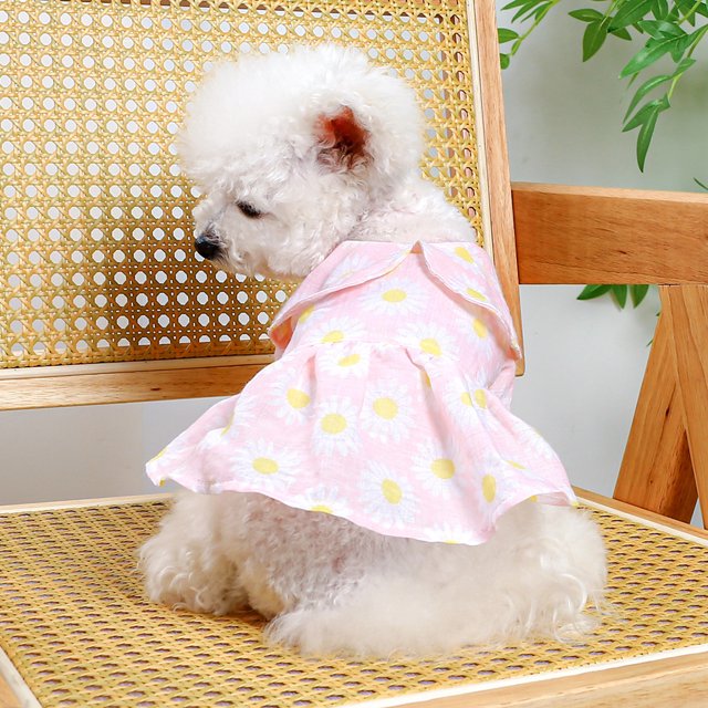 CBFFDC Robe pour Chat Costume pour Animal de Compagnie Col à Revers Texture Douce Imprimé Floral Tenue de Princesse pour Chien