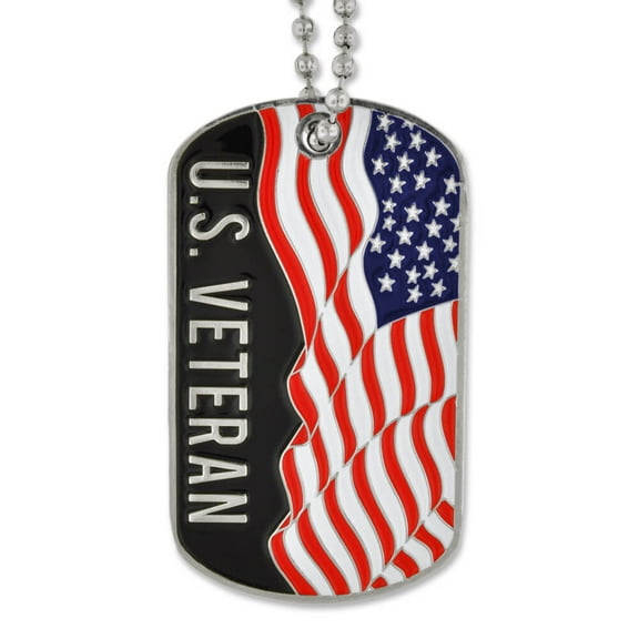 Pinmart's Military Veteran American Flag Engravable Personalized Custom Dog Tag