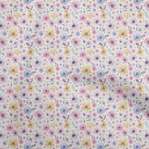 oneOone Georgette Viscose White Fabric Floral Watercolor Craft Projects Decor Fabric Printed By The Yard 42 Inch Wide