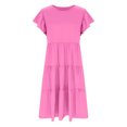 thumbnail image 5 of Bpmpbo Girls Shirt Dress Knee-length Dresses 4-14 Years Short Sleeve A Line Dress Flying Sleeve Round Neck Solid Dress with Pockets, 5 of 6