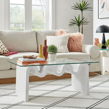 Modway Ondine Glass Top Coffee Table in White