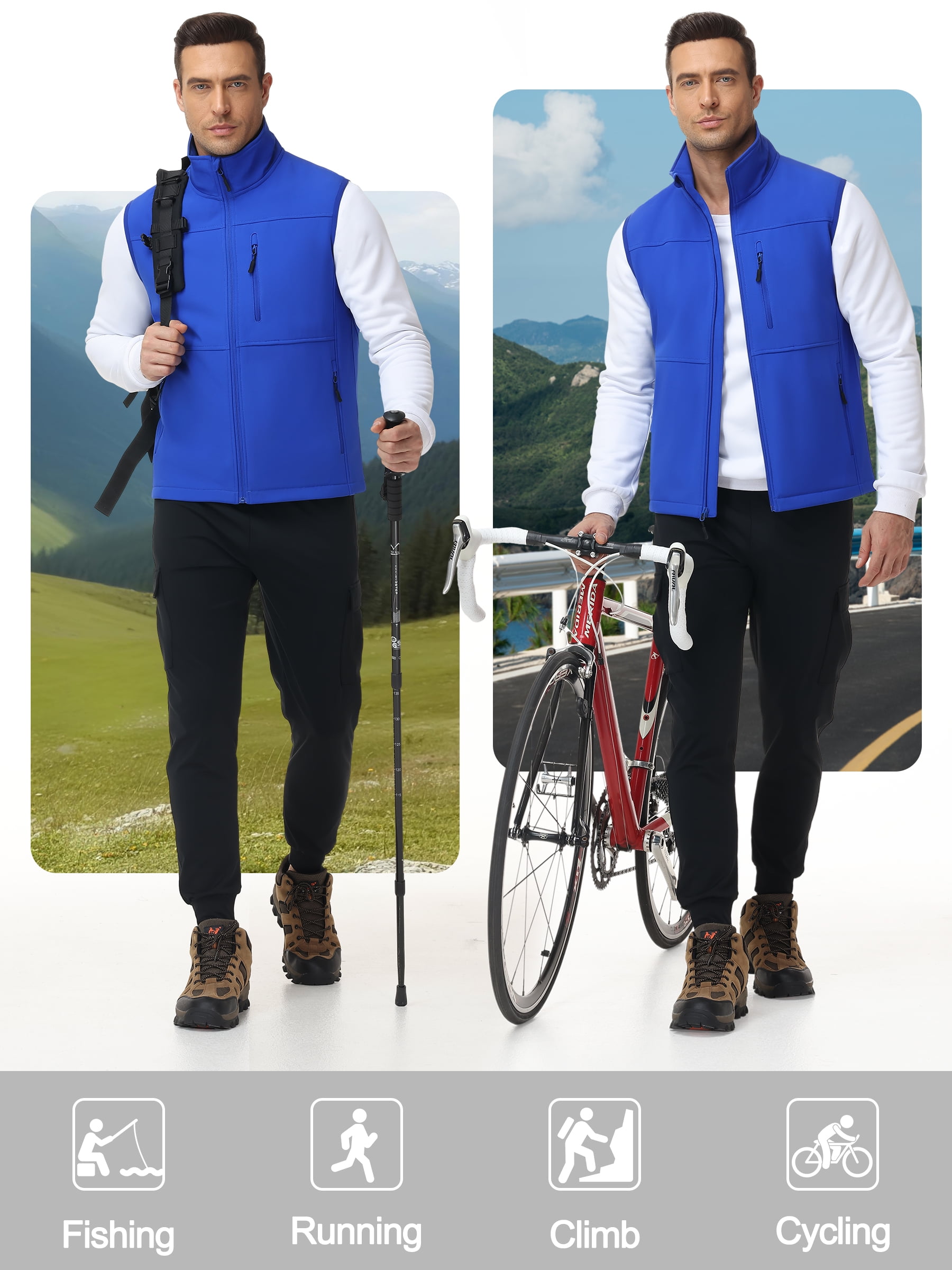 Muvtei Mens Lightweight Softshell Vest Windproof Sleeveless Outerwear Zip Up Jacket Fleece Lined Waterproof Vest Outerwear for Running Hiking Travel Blue-XL
