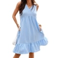 thumbnail image 2 of Karymi Cocktail Dresses for Women Sleeveless V-Neck Tiered Ruffle Hem Midi Dress, Solid Casual Loose Tunic Dress with Side Pockets Maxi Dresses for Women, 2 of 8