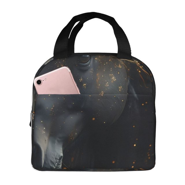 Balery Black And Gold White Horse Bolsa de Almuerzo Aislada – Caja de Almuerzo con Papel de Aluminio Grueso, Mantiene la Comida Fresca por 4 Horas