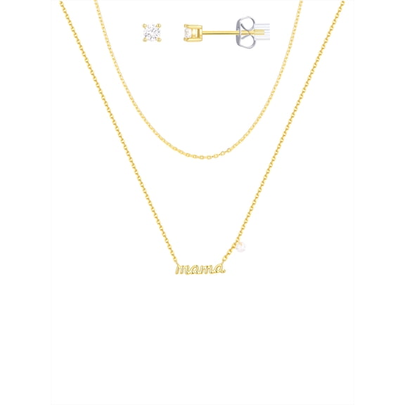 Believe by Brilliance Cubic Zirconia Mama Necklace Set in 14KT Gold Flash Plated