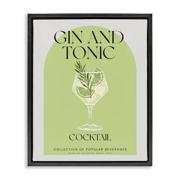 Stylish Retro Gin & Tonic Black Framed Floater Canvas Wall Art, design by Lil' Rue