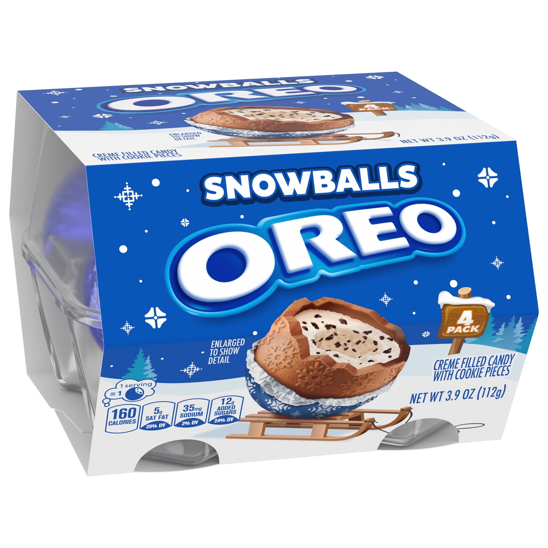 (2 pack) OREO Chocolate Snowballs, Creme Filled Holiday Candy with Cookie Pieces, 4 Pack