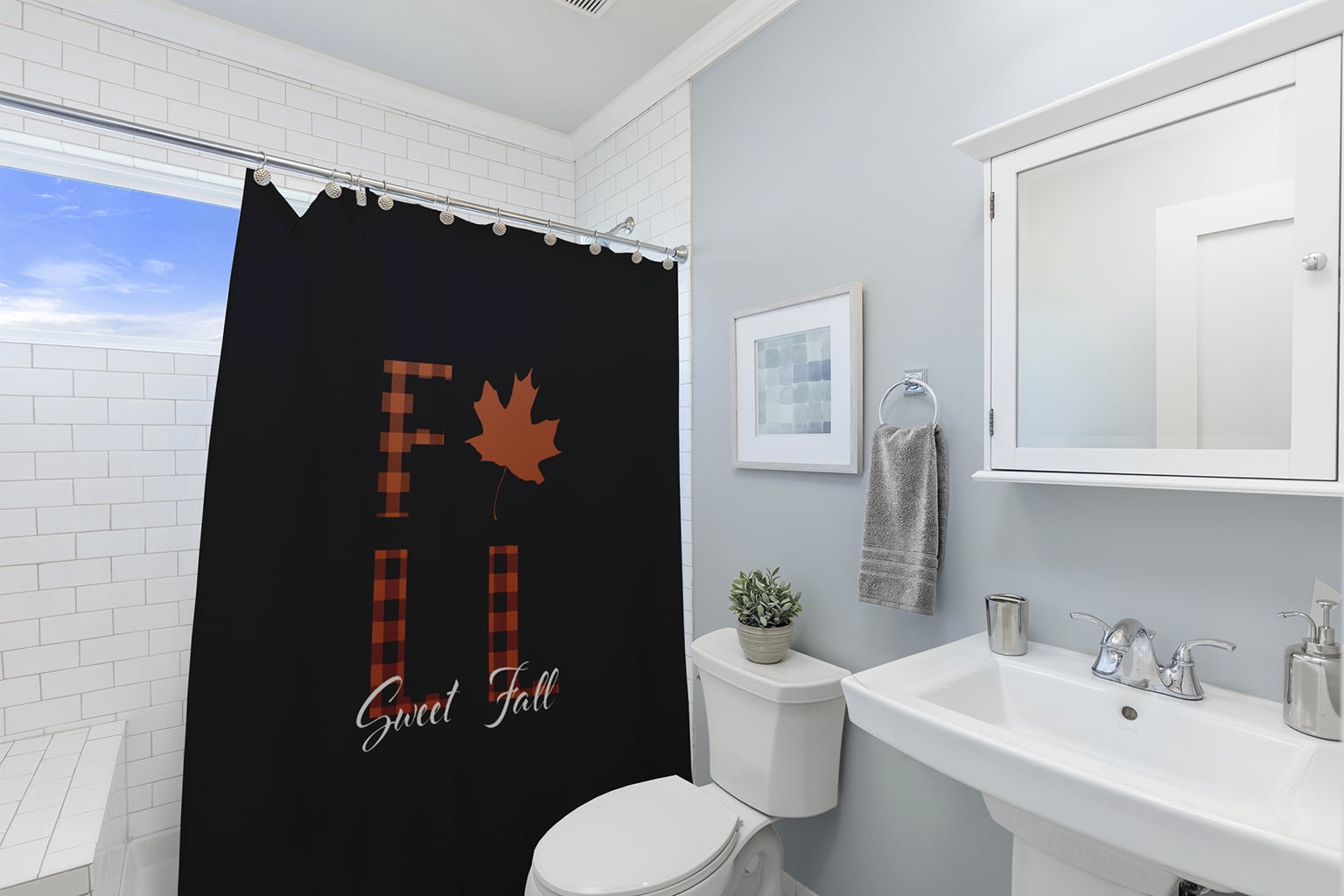 Simply Daisy 70" W x 73" L Sweet Fall Polyester Shower Curtain, Black [1 Ct]