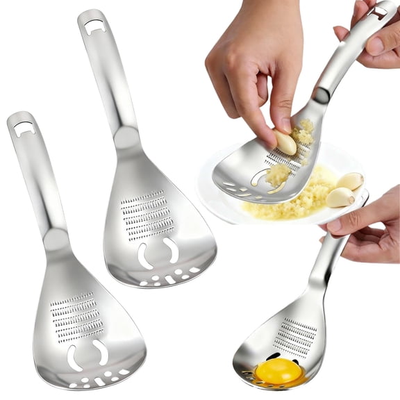 2pcs Stainless Steel Kitchen Spoon, 2026 New Multipurpose Grinding Spoon Strainer Spatula Cooking Spoon, Kitchen Utensils Set Grinding Spoon Garlic Grater, Home Kitchen Gadget