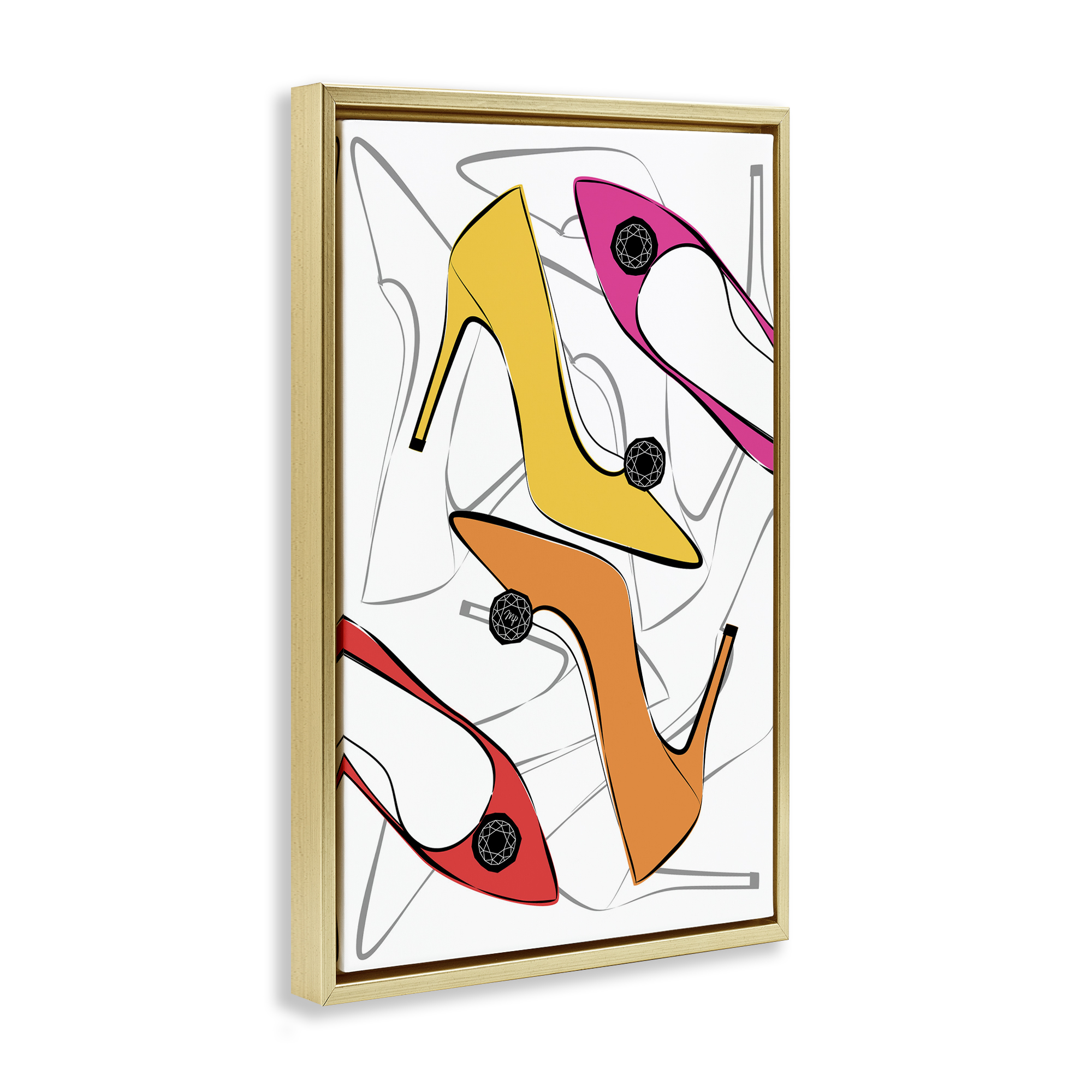 Stupell Industries Bright Happy Heels Beauty & Fashion Painting Gold Floater Framed Art Print Wall Art, 21 x 31
