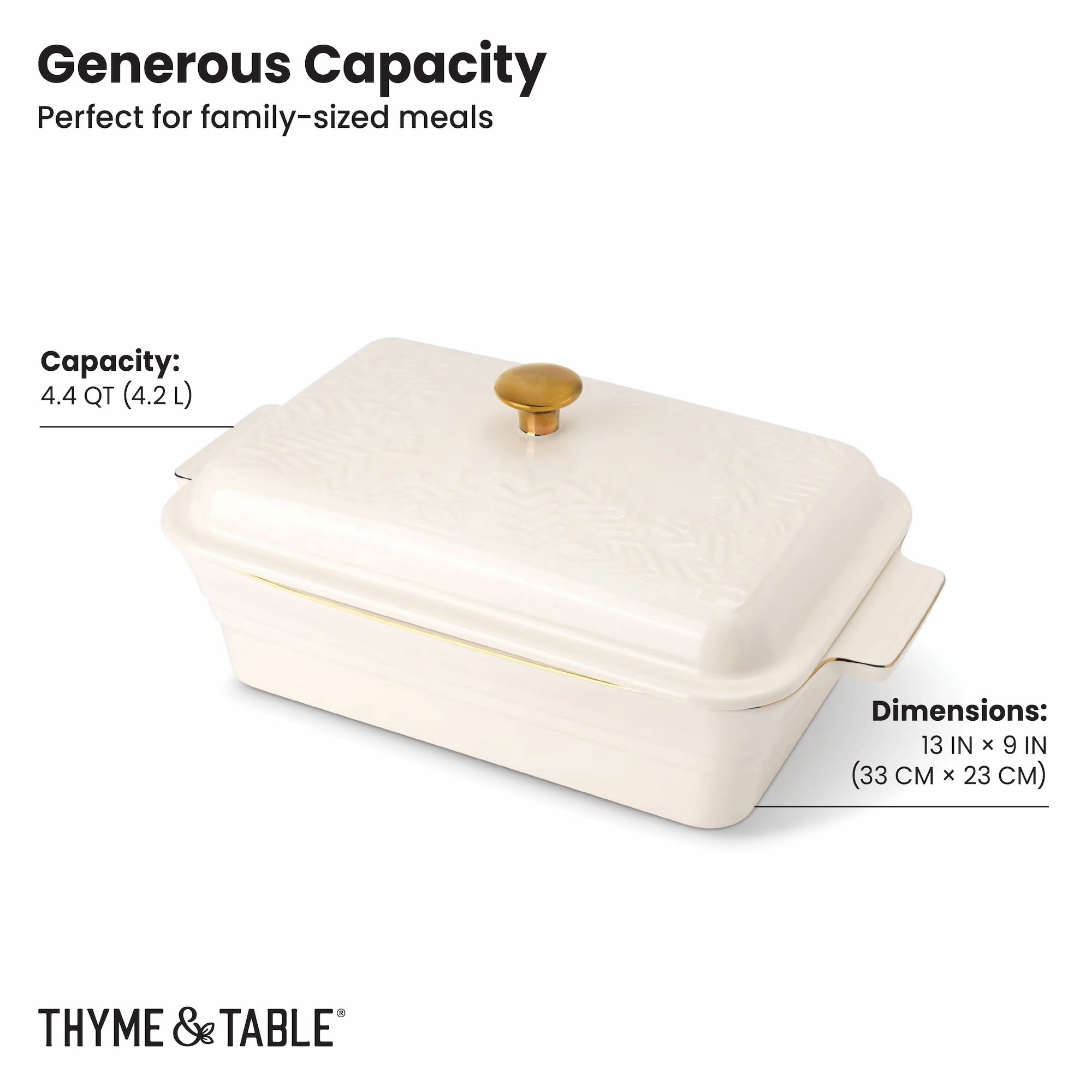 Thyme & Table 13" Stoneware Covered Baking Dish - Embossed White