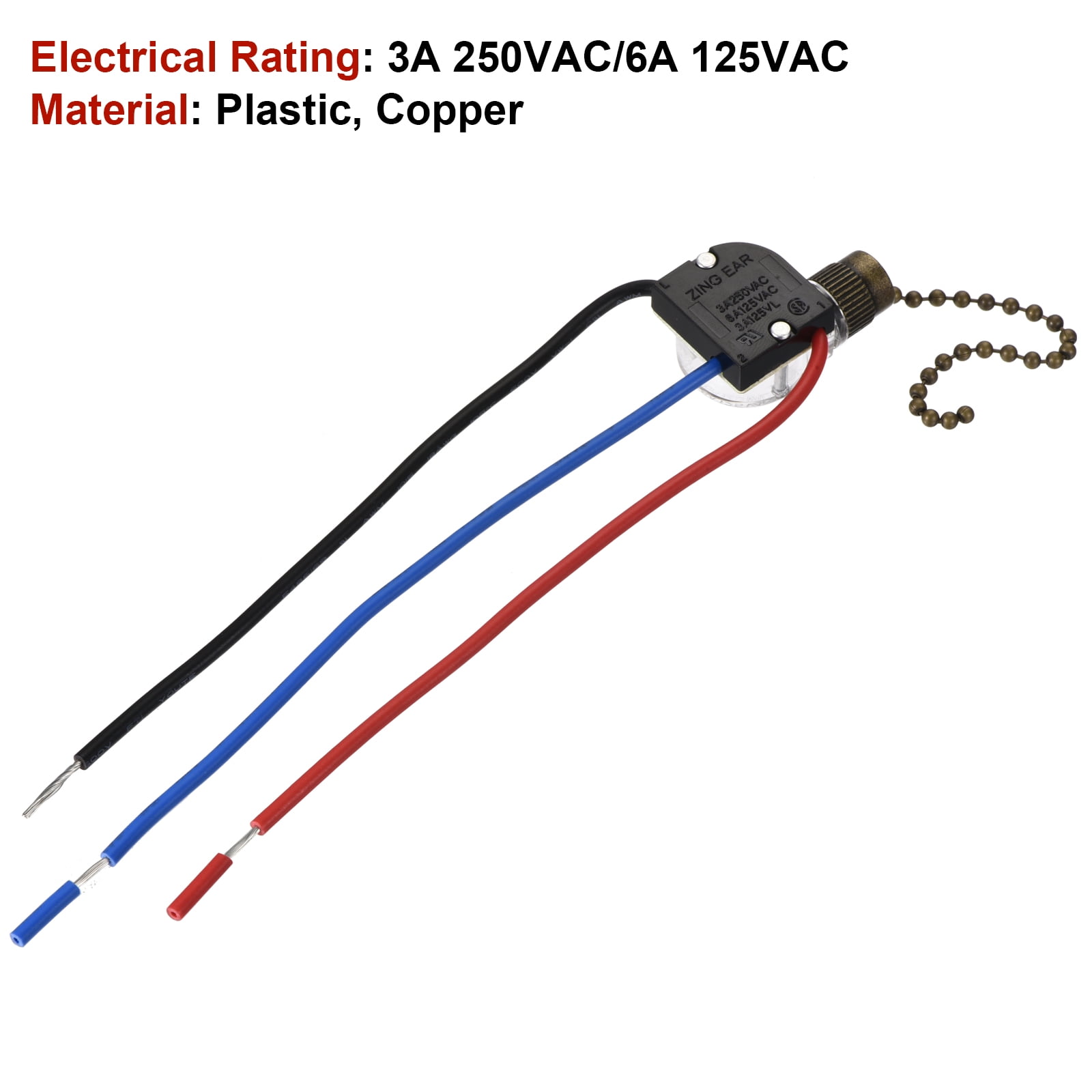 2 Interruptores De Cadena ZE-110 Para Ventilador De Techo – 3 Vías, 3 Cables, Bronce Claro, Reemplazo Para Lámparas Y Ventiladores