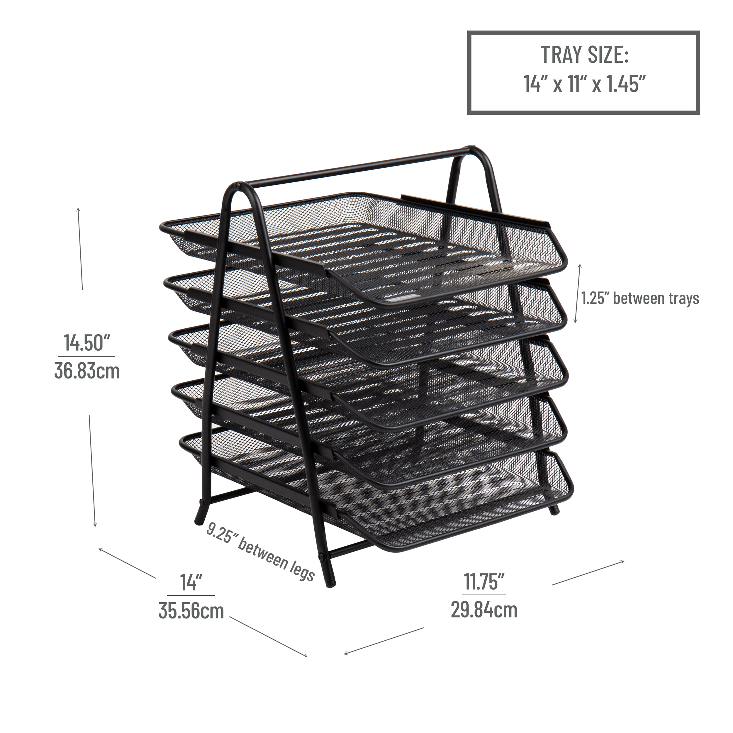 Mind Reader 5-Tier Paper Tray, Desktop Organizer, File Storage, Office, Metal Mesh, Set of 2, Black
