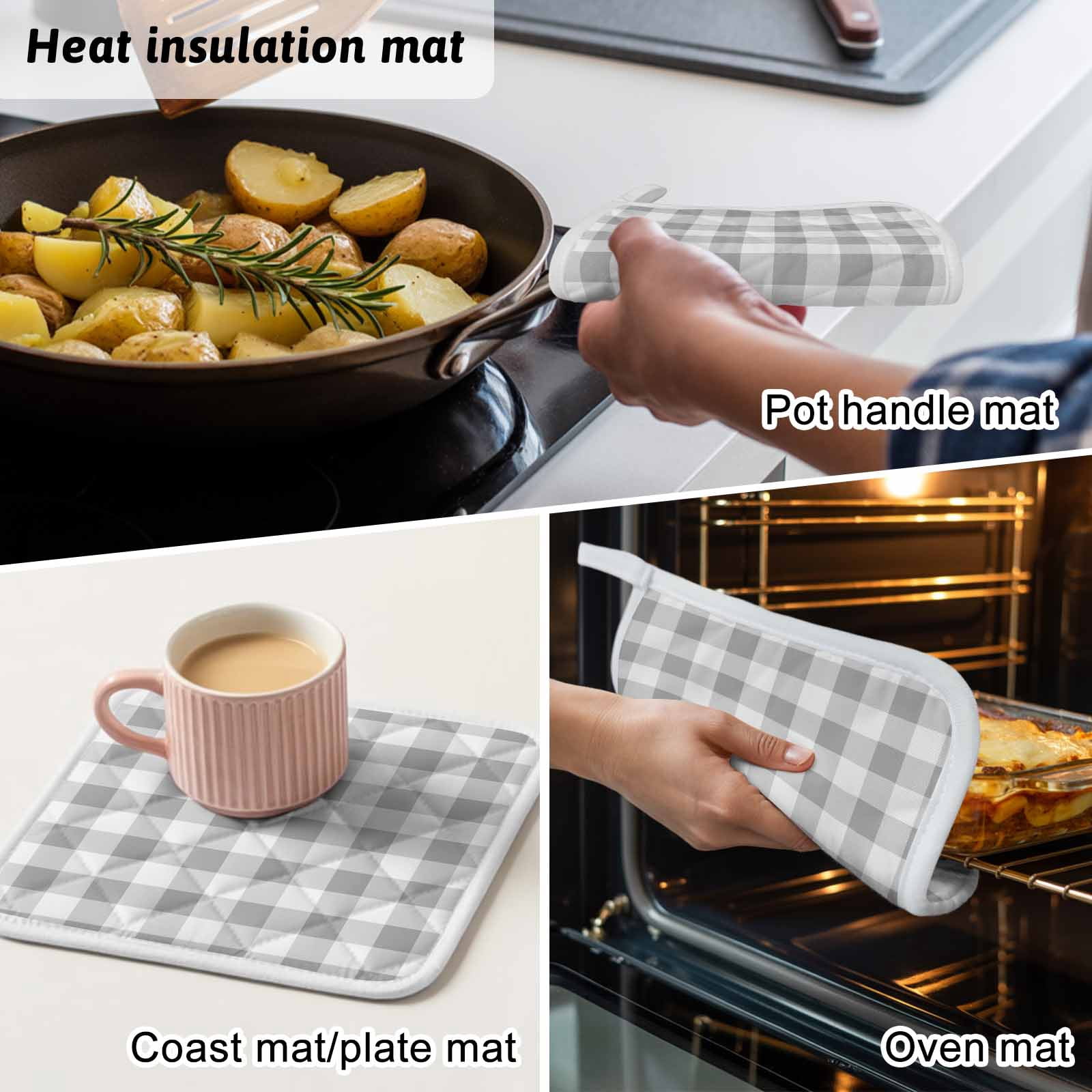 Grey Plaid Pot Holders for Kitchen Heatproof Potholder, 3 Pack Gradient Geometric Buffalo White Checkered Hot Pads Multipurpose Oven Pads Cloth Potholders Trivet for Cooking Baking