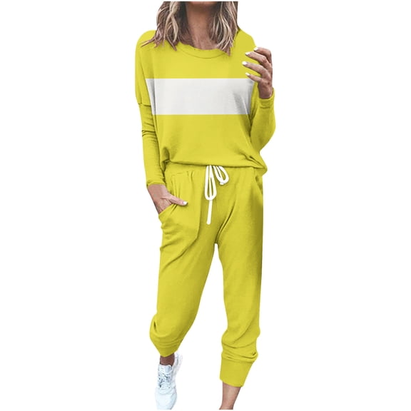 YUGYXL Sweatsuits Women 2 Piece Outfit Lounge Travel Outfits Casual Jogger Sets Plus Size Sweat Suits Comfy Fall Sets Yellow XL