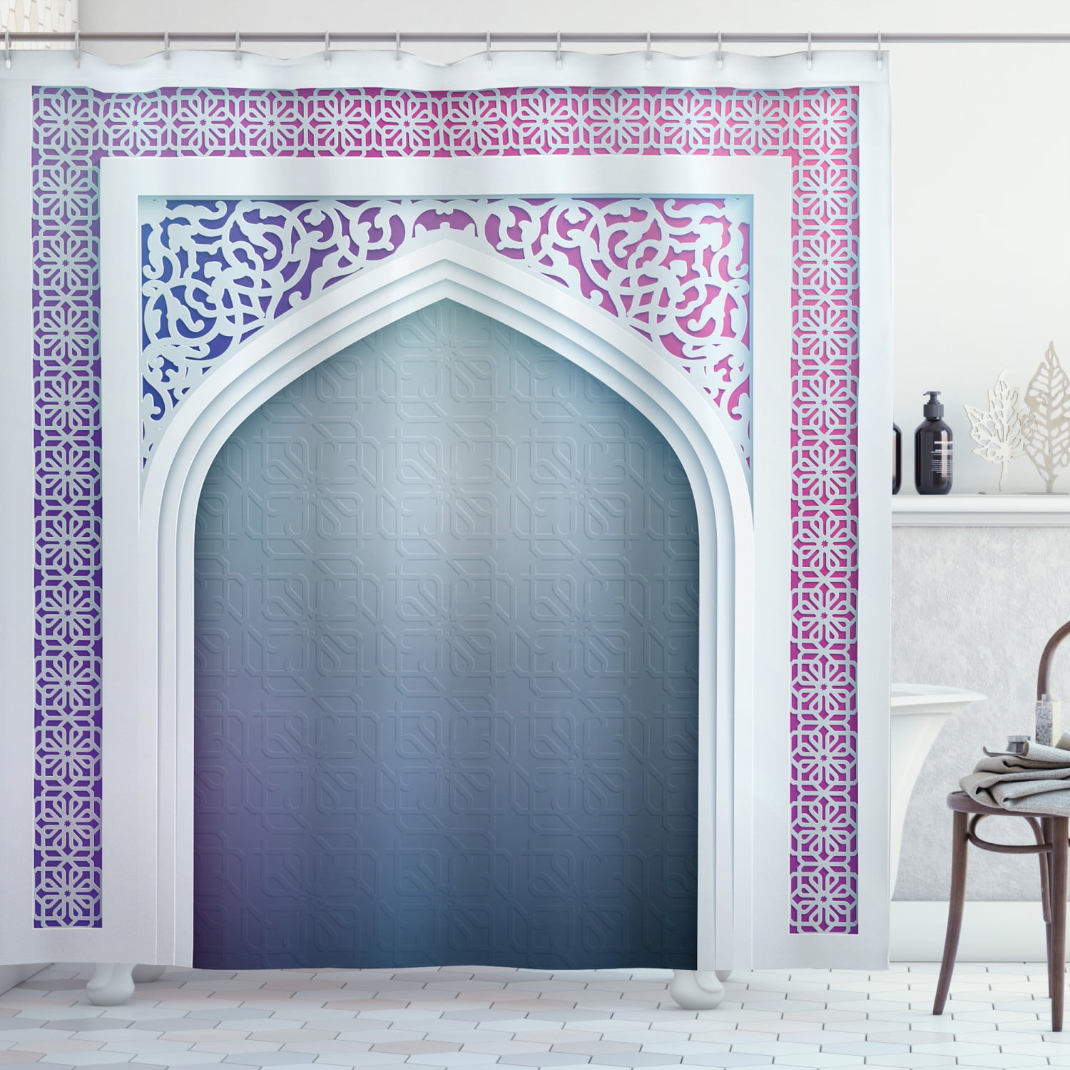 Antique Moroccan Decor Door Patterns Shower Curtain Bathroom & 12hooks 71*71inch 