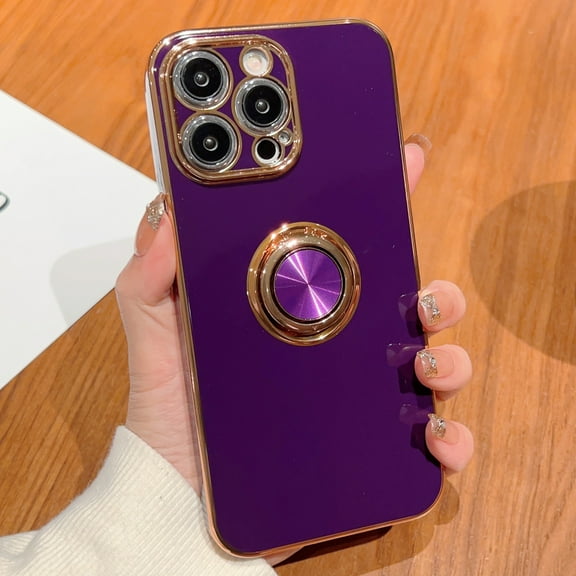 Dteck for iPhone 14 Pro Max Case with Ring Holder, Luxury Plating Case Soft TPU Shockproof Phone Case for iPhone 14 Pro Max Compatible with Magnetic Car Mount, Deep Purple