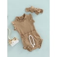 thumbnail image 3 of Franhais Baby Sleeveless Romper + Shorts + Bow Headband, Solid Color Elastic Waist Casual Style Summer Clothing, 3 of 9