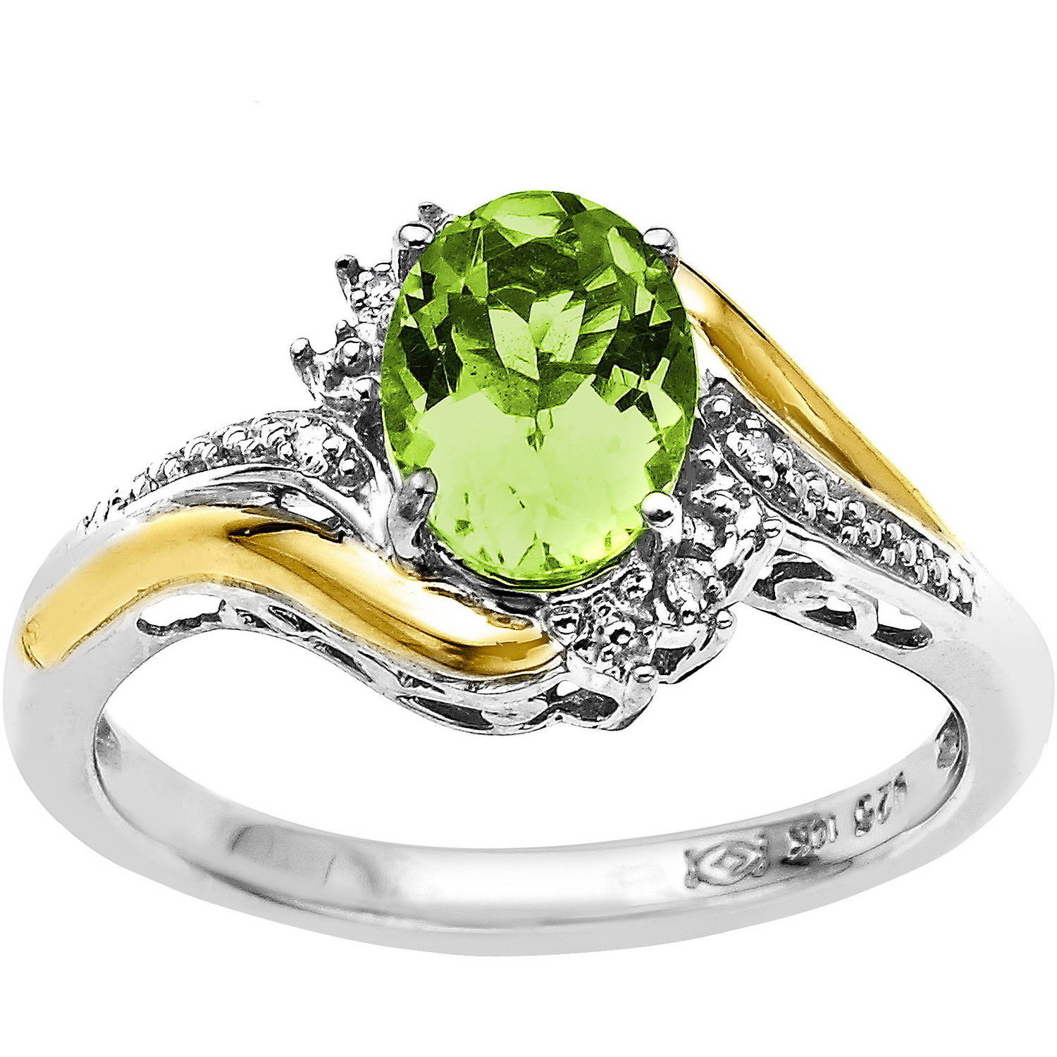 Sterling Silver 8X6 MM Oval Cut Peridot Ladies Solitaire Bridal Engagement Ring