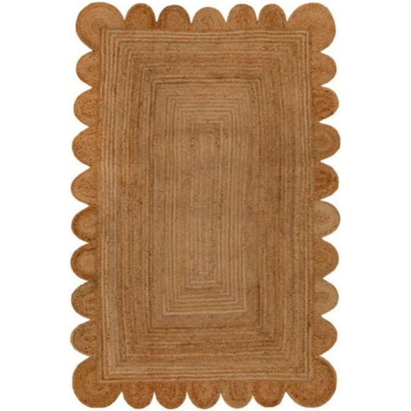 Handmade Braided Natural Farmhouse Jute Scalloped Rugs , Home Décor Natural Jute Rugs & Carpet Size , 10 x 13 Feet ( 300 cm x 390 cm )Rectangle